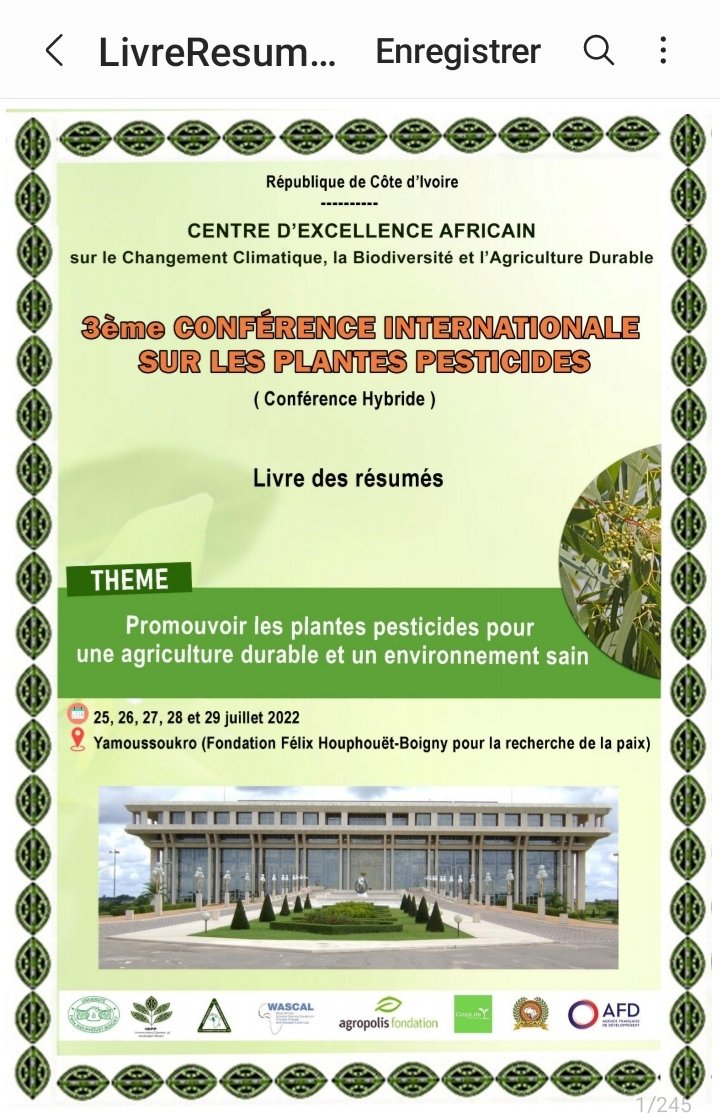 linosall55's tweet photo. Bien représenté à la conférence internationale sur les plantes pesticides. 
Notre étude dans le livre des resumés. 
Les plantes pesticides constituent une alternative sérieuse pour limiter les pesticides chimiques. Et les savoir ancestrales y sont incontournables .
#ICPP3 https://t.co/yASn47mm3p