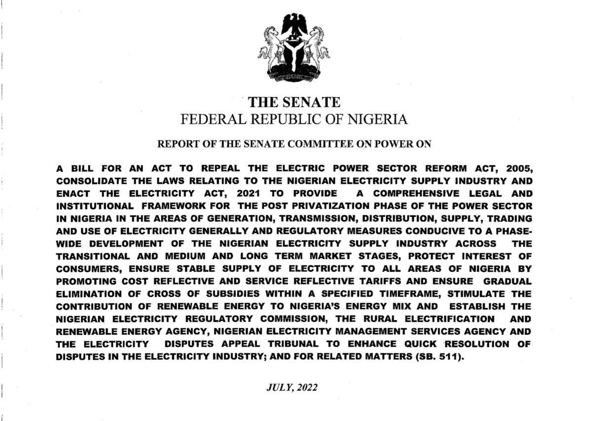 placbillstrack's tweet photo. The report of the @NGRSenate Committee on Power on the Electric Power Sector Reform Act (Repeal and Re-enactment) Bill (SB 511), is available here: https://t.co/5oBKSLUSeI
The Bill is also available here: https://t.co/HLDhWpep9o
#NASSBills
#PLACBills https://t.co/CLMIE4CHnz
