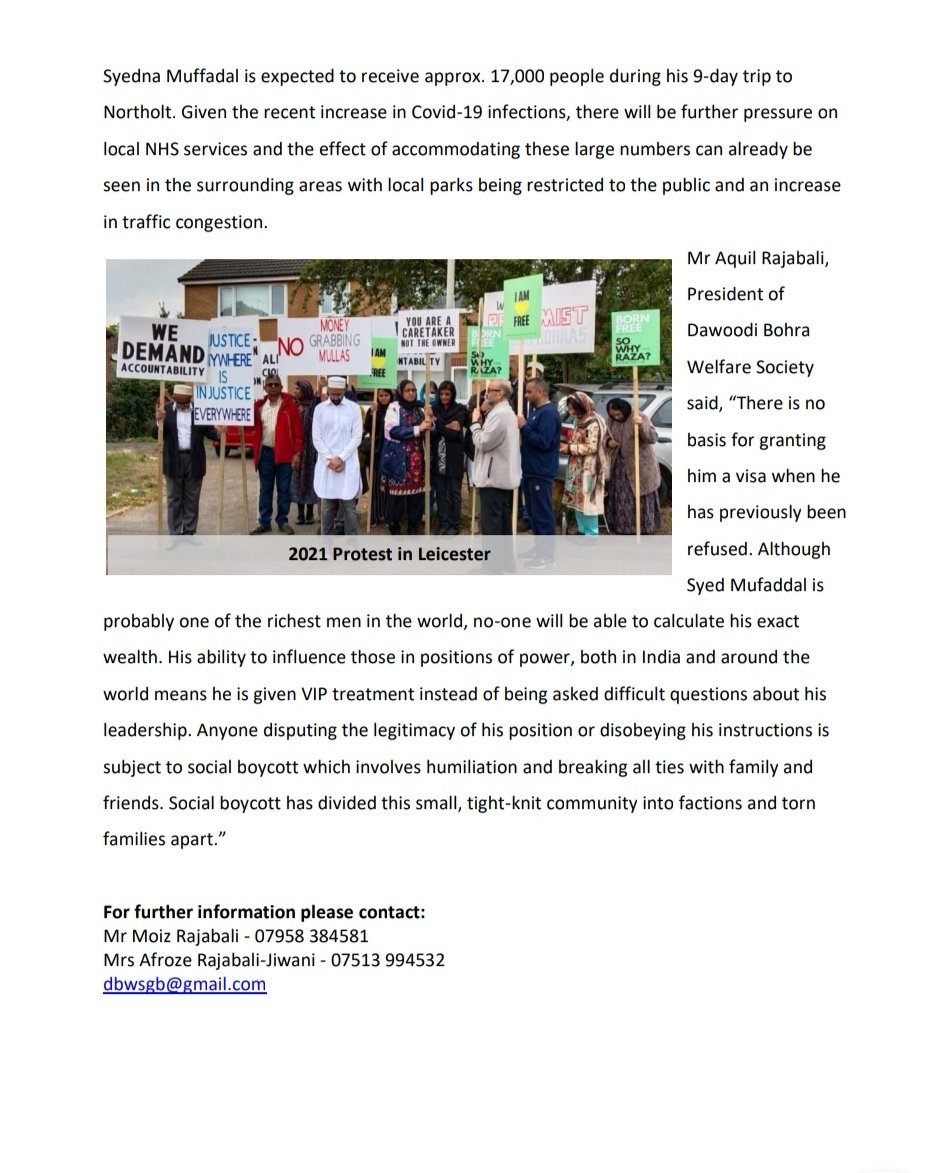 DBWSGB's tweet photo. Press Release - UK GOVERNMENT GRANT VISA TO CONTROVERSIAL DAWOODI BOHRA RELIGIOUS PRIEST WHO SUPPORTS FGM

Friday 5th August 12.30pm @ Mohammedi Park Complex, Rowdell Rd, Northolt, UB5 6AG #dawoodibohra 
#dbwsprotest #dbws #protest #HumanRights #notoFGM #northolt https://t.co/AmpruRq60D