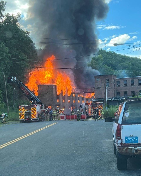 MassDFS's tweet photo. The massive structure fire in #RussellMA on Tuesday started with the unpermitted use of an oxy-acetylene torch. #HotWorks require a permit through the local fire department, and that simple step could have prevented the building from becoming a total loss: https://t.co/KhNVGxZJoF https://t.co/dZBgXvKBUg
