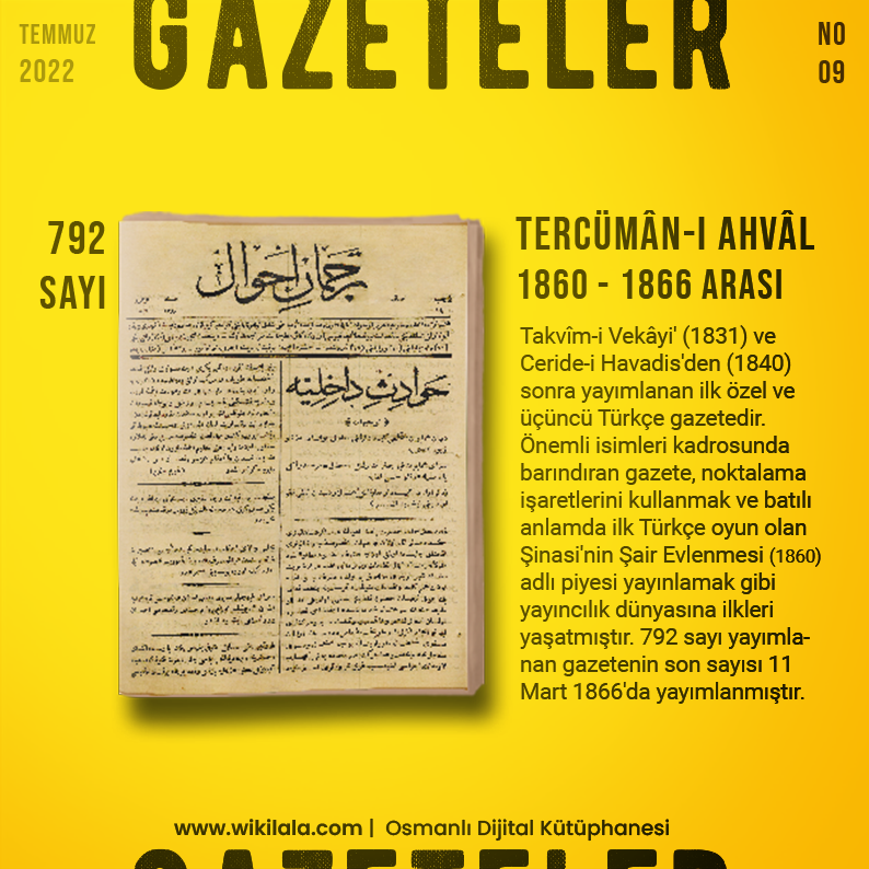 wikilalacom's tweet photo. İLKLERİN GAZETESİ

Tercüman-ı Ahval Gazetesi'nin 1860 - 1866 yılları arasında çıkan tüm sayıları https://t.co/l3BCIwpvgx 'da yayınlandı.

Bütün sayılar içerisinde "ister Latin ister Arap harfli" tam metin araması yapabilirsiniz.

Tüm sayılar için: https://t.co/TX63imJj9B https://t.co/C23OM3pwAK