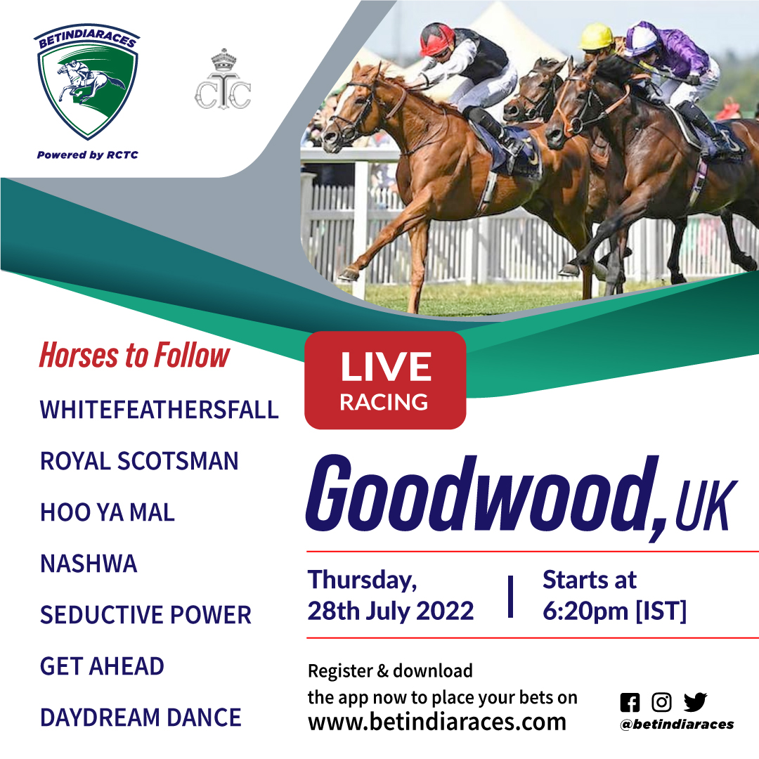 betindiaraces's tweet photo. Watch &amp; Bet on LIVE racing from Goodwood, UK
@Goodwood_Races on https://t.co/fJkvlbcqAf Powered by  @RctcTurf
Races start at 6:20pm[IST]
Register &amp; download the app now to place your bets!
#betindiaraces #horseracing #livehorseracing #betnow #ukraces #betonhorseracing #ukracing https://t.co/gT4n4SZvj9