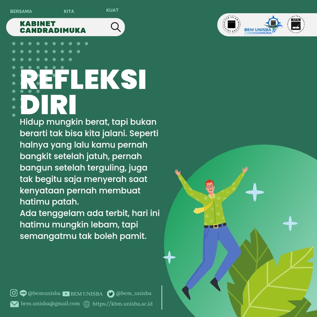 [REFLEKSI DIRI]

Kalau jatuh bangkit lagi, semangat untu sampai tujuan☺️

____________________
KEMENTERIAN KOMUNIKASI DAN INFORMASI

#BEMUNISBA
#BERSAMAKITAKUAT
#REFLEKSIDIRI
#KabinetCandradimuka