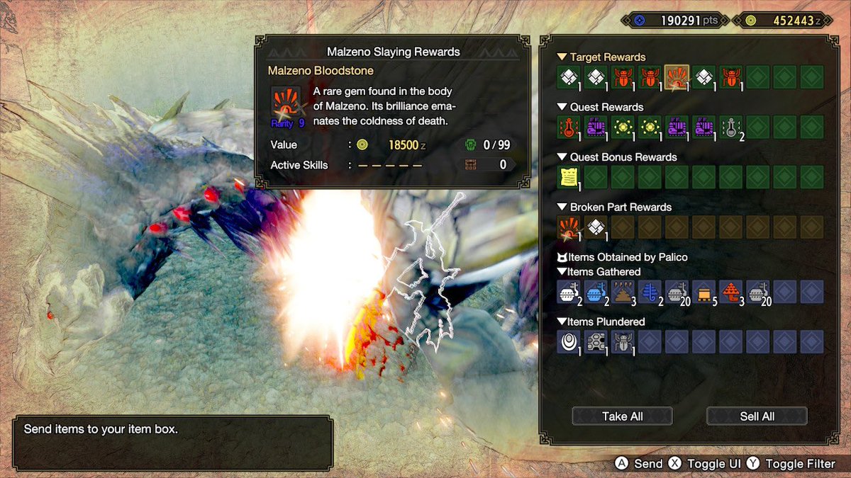 keuchsieu's tweet photo. Is this normal? First malzeno, golden crown size + two bloodstones. #MonsterHunterRiseSunbreak #monsterhunterrise https://t.co/Bnr8lrVfCg