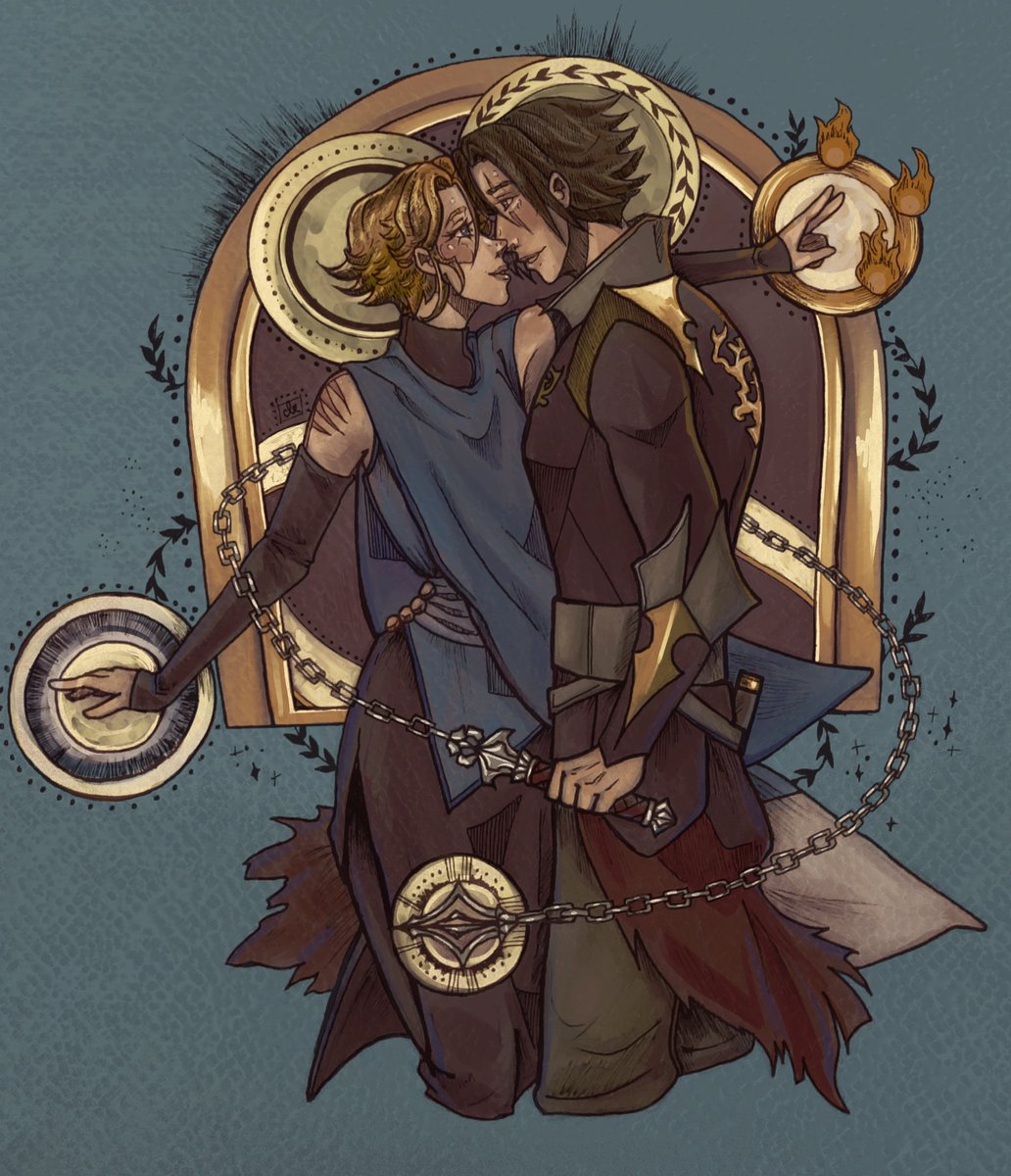 paperrebellion's tweet image. Thank you so much! It ended up becoming a collab between me and @achemonsphinx, she colored my lineart and it came out SO COOL, I love the way she emphasized/shaded the gold of the halos especially, since they were def my favorite part of the linework.