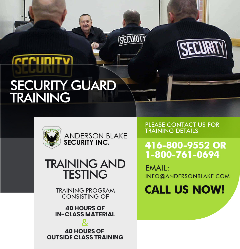 Providing Leading Edge security services to various Organizations.
Contact Anderson Blake Security:
Call us at 416-800-9552
andersonblake.com
#security #securityservices #securityguard #residentialsecurity #commercialsecurity #eventsecurity #mallsecurity #plazasecurity