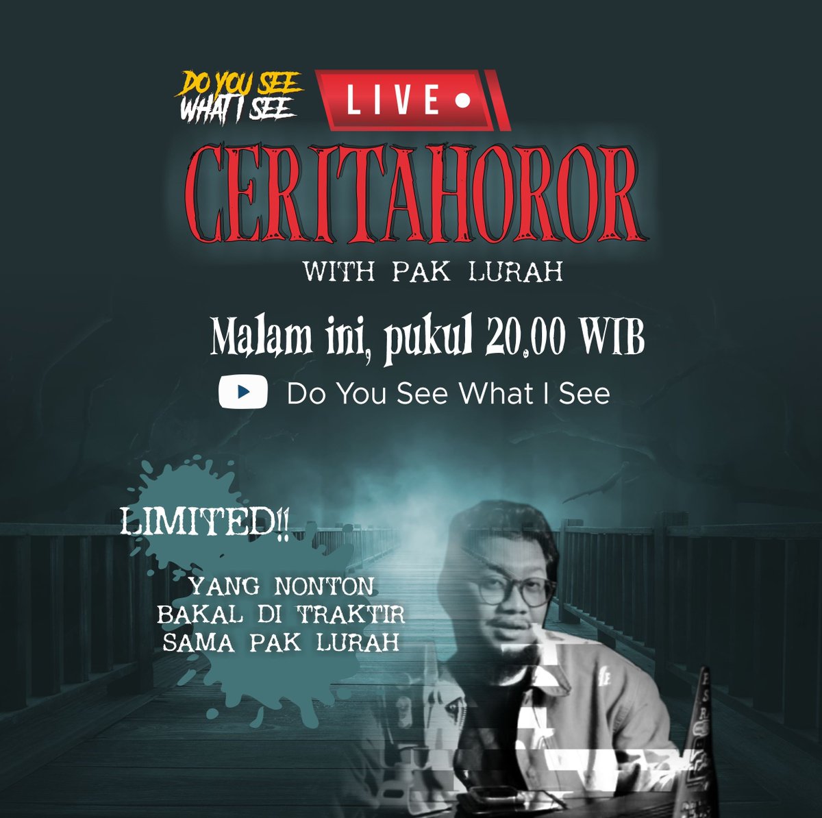 podcasthoror's tweet photo. Udah berhari-hari gak dengerin cerita dari Youtube Do You See What I See kan?
------------------------------------------------------------------------------------
Stay tune MALAM INI (Kamis, 28 Juli 2022) pukul 20.00 WIB, bakal ada LIVE CERITA HOROR https://t.co/zG9kBeUxt1