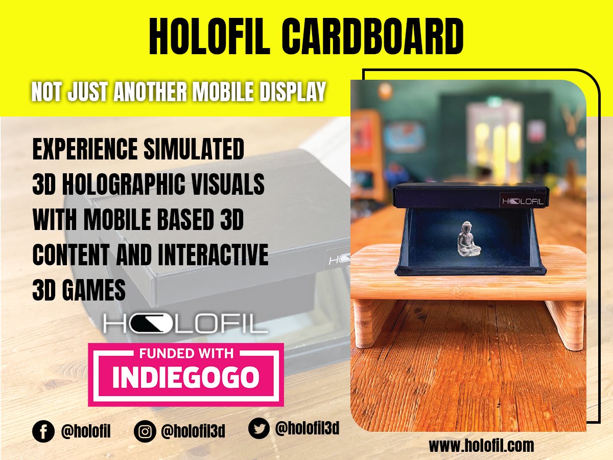 Preorder your Holofil-cardboard today on ongoing Indiegogo crowdfunding campaign that's has raised ~€12k by 125 people with preorders of 113 devices so far. Link to campaign igg.me/at/holofil 

 #indiegogo #crowdfunding #gadgets #gadgetstore #3danimation