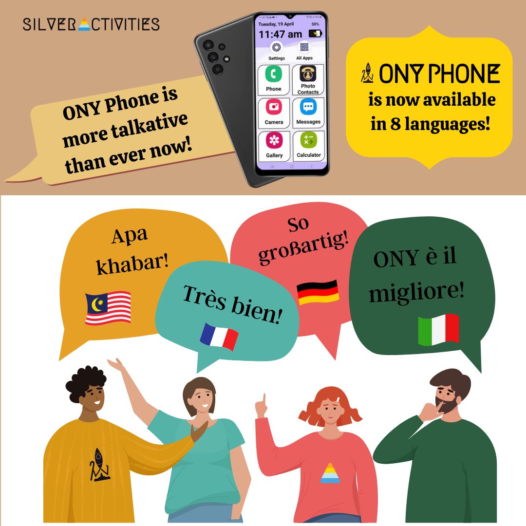 Bonjour! Allo! Willkommen! 📣 ONY Phone is now available with up to 8 languages. We believe technology should always transcend language, ONY is out to make smartphones simple for seniors everywhere🌏
#ONYPhone #SeniorSmartphone #SilverActivities #AndroidLauncher #PhonesForSeniors