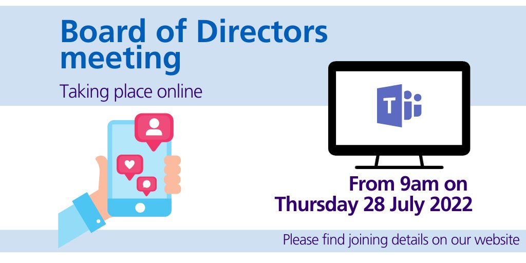 Our next #LPFTBOD meeting will get underway at 9am.

Attend the online Microsoft Teams meeting at bit.ly/JulyBOD2022

Read the meeting papers and find out more at lpft.nhs.uk/board