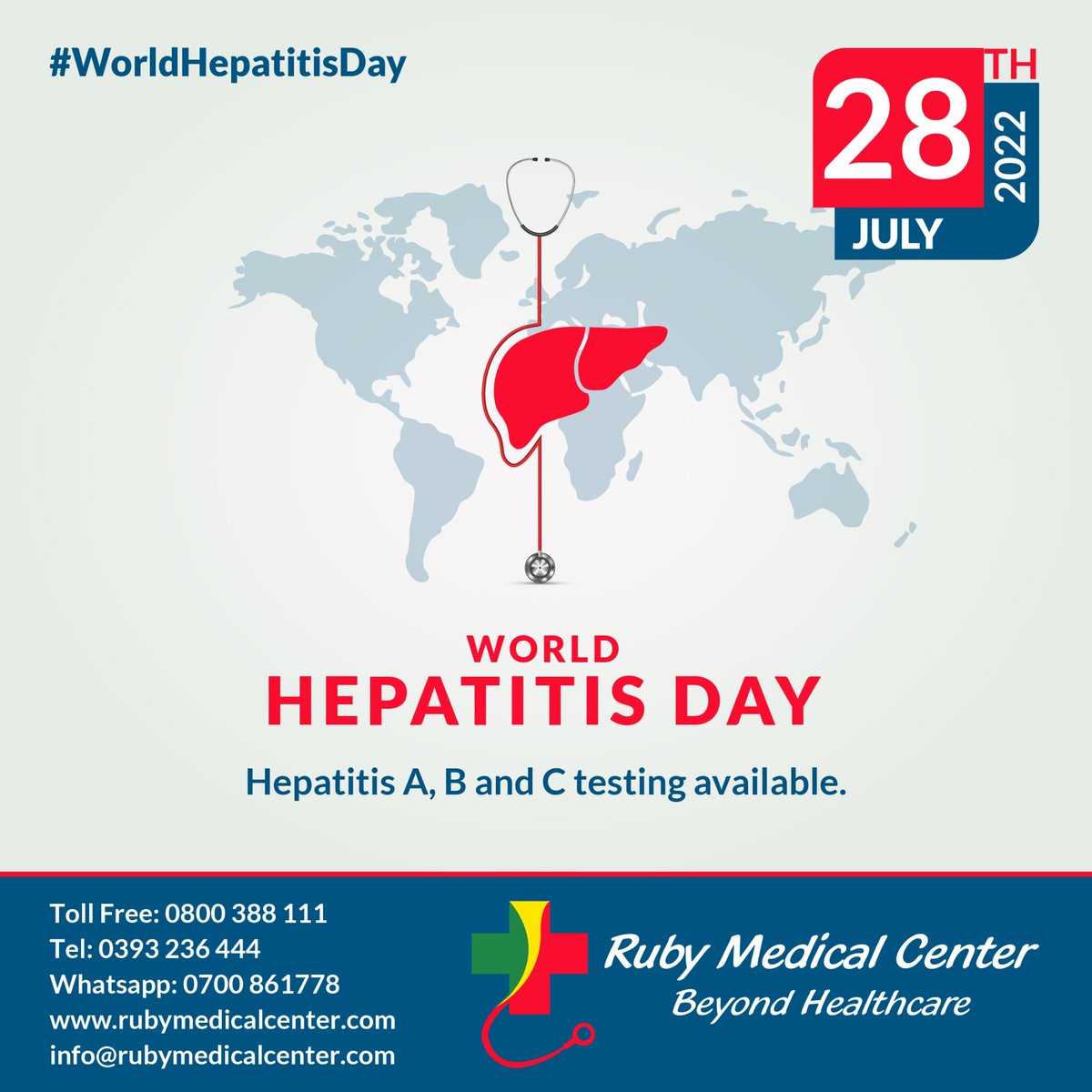 RubyhospitalUg's tweet photo. The world Hepatitis Day is observed each year on 28 July to raise awareness of viral hepatitis, which causes inflammation of the liver that leads to severe disease and liver cancer.
#RubyMedicalCenter
#BeyondHealthcare
#WorldHepatitisDay https://t.co/zwaZlKvaPS