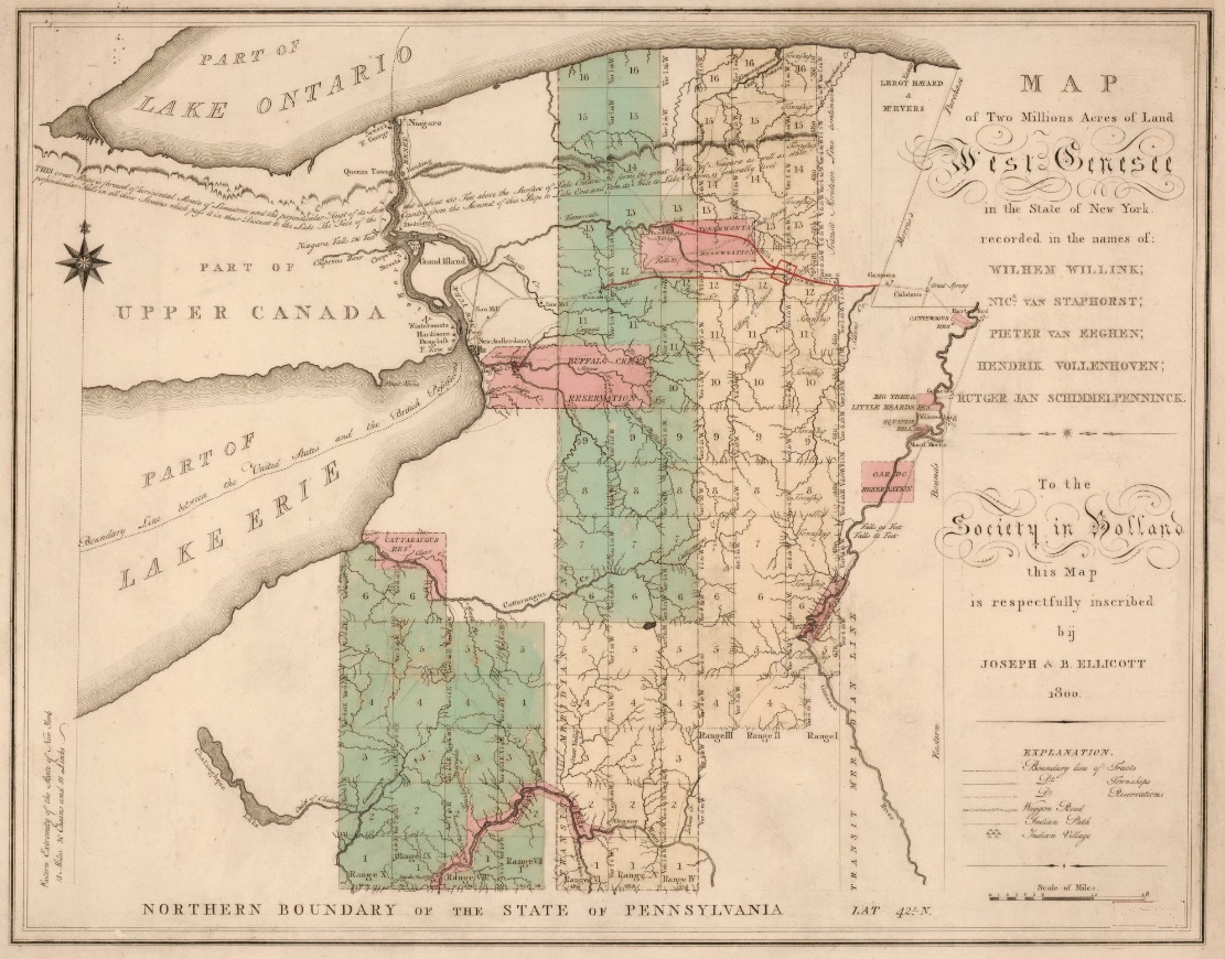 Lijsterstraatje's tweet photo. On the occasion of its 20th anniversary in 1893, the city of Amsterdam donated @Knag this famous "Map of two millions acres of land, West #Genesee" by Joseph #Ellicott. Actually, it was a poor present, as the city has dozens of copies of this map, including several rare editions https://t.co/hRg0x3sfkg