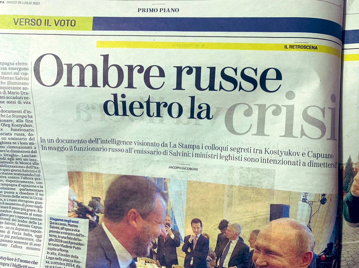 È così i russi che gli stavano organizzando tour a Mosca chiedevano a Salvini di ritirare i ministri dal governo Draghi…e questo signore continua a non pagare alcun prezzo per i suoi traffici con gli assassini stragisti di ucraini, bleah. Grazie <a href="/jacopo_iacoboni/">jacopo iacoboni</a> come sempre