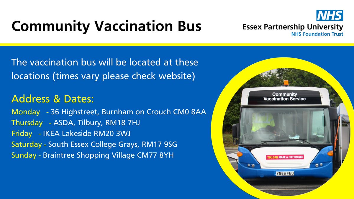 The Community Vaccination Bus is out and about - so come along and get vaccinated!

Check for further info on times here:  ow.ly/C2eP50JKqu1
