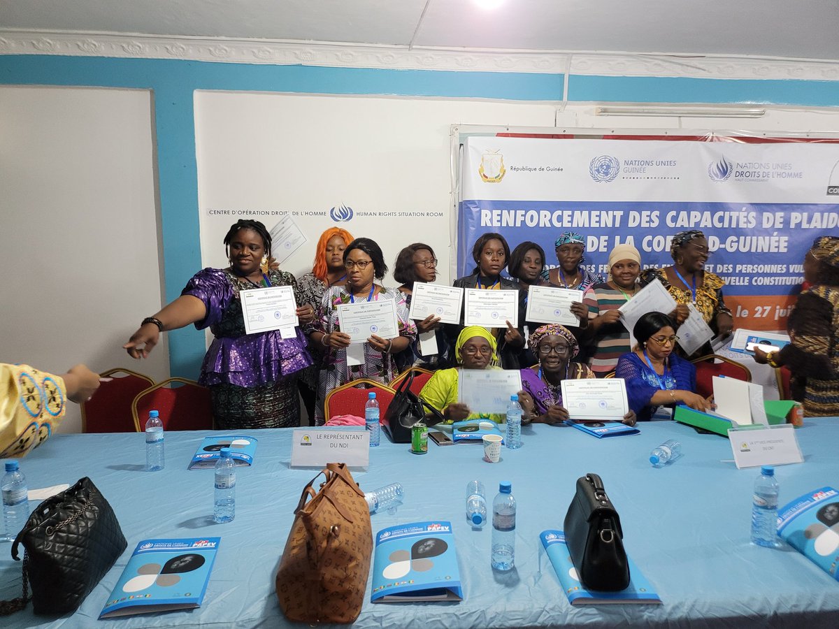 Grand merci à ONU DROITS DE L'HOMME en Guinée pour l'accompagnement à travers cet atelier de Renforcement des Capacités de plaidoyer des membres de la COFEPAD-GUINEE. Plein succès à nous dans nos multiples activités.  Amen 💑