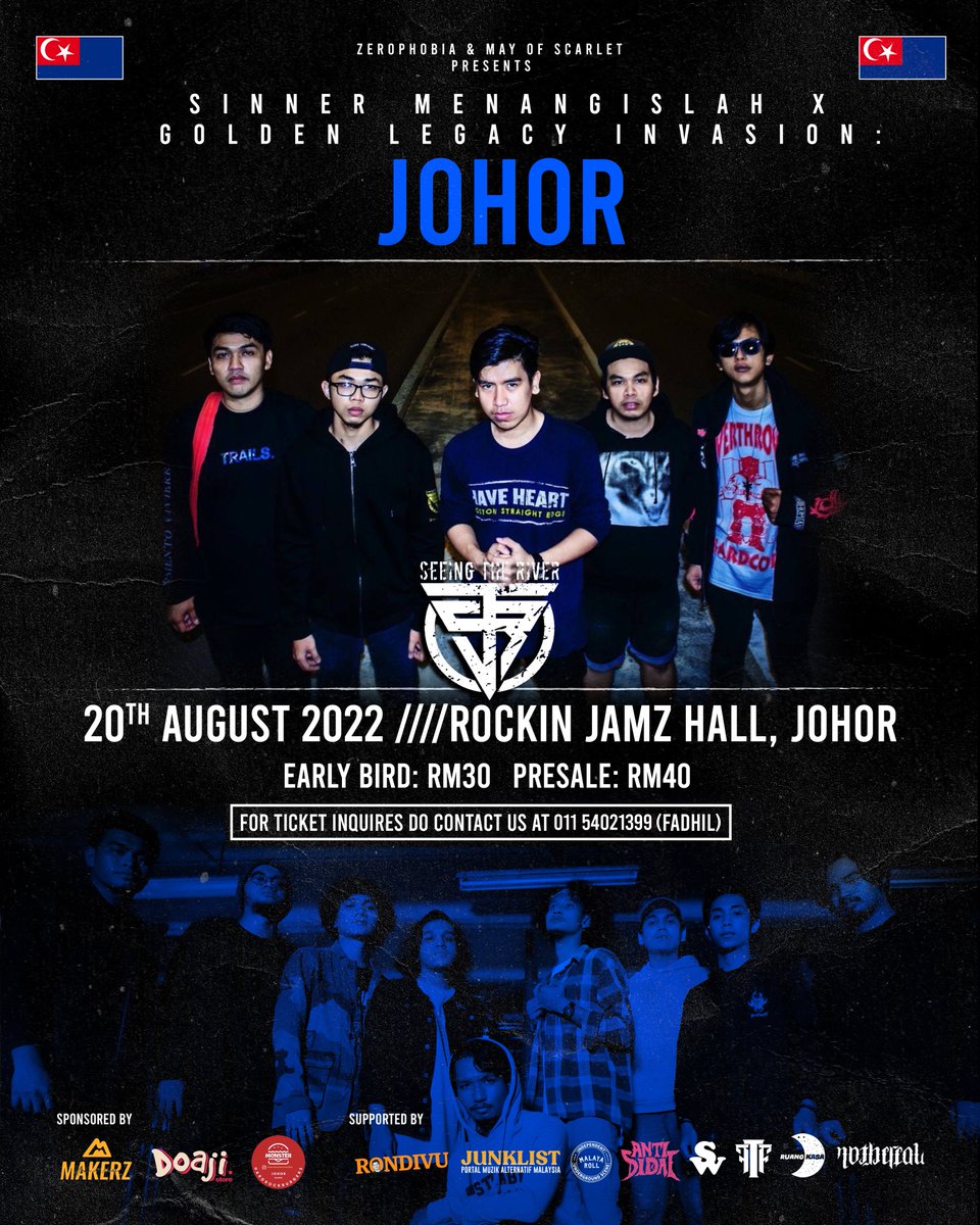 Turut memeriahkan acara, band band yang tidak asing lagi dari Indonesia🇮🇩 dan Malaysia🇲🇾 <a href="/ModernGuns/">MODERN GUNS</a> <a href="/PurbawaraMY/">Purbawara</a> <a href="/DIVIDEjkt/">TXT DARI DIVIDE</a> <a href="/strxmhc/">Seeing The River</a> <a href="/undelayed/">UNDELAYED</a> &amp; <a href="/Elysianmy_/">𝕰𝖑𝖞𝖘𝖎𝖆𝖓</a> 

Tiket: wa.link/ryj7mh