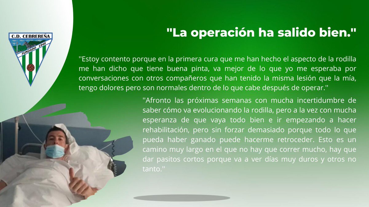 ✍🏻 Tenemos un mensaje 𝗺𝘂𝘆 𝗲𝘀𝗽𝗲𝗰𝗶𝗮𝗹. 😊
<a href="/terle_15/">david terleira</a> habla tras la operación por su lesión de LCA sufrida en el mes de Mayo. 

🏥 El capitán fue intervenido la pasada semana en Valladolid, y ya descansa en casa.

𝘧𝘶𝘦𝘳𝘻𝘢, para pronto abrazarnos celebrando goles 💪🏼