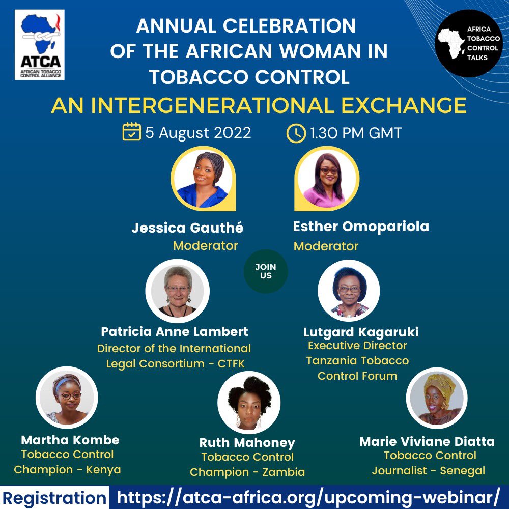 TobaccoFree254's tweet photo. #SaveTheDate
When: 5th #August 2022
Time: 4:30pm EAT
What: @AfricaNoTobacco’s Annual Celebration of the African Women in #TobaccoControl
Theme: An Intergenerational Exchange
Featuring our very own #TCChamp @KETCA254 - @KombeMartha among other powerful women in #TC in #Africa https://t.co/b08k4kNacI