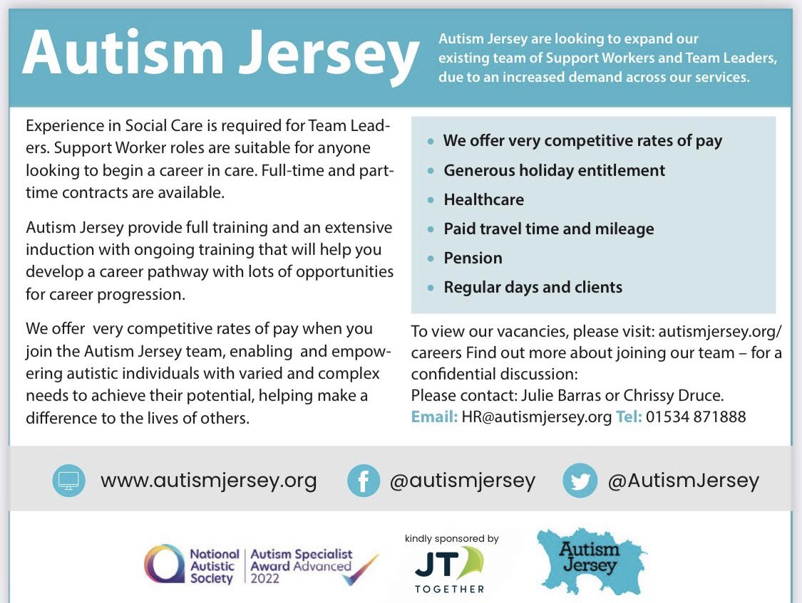 Interested in a rewarding career and making a difference?  Come and join the Autism Jersey family 💙