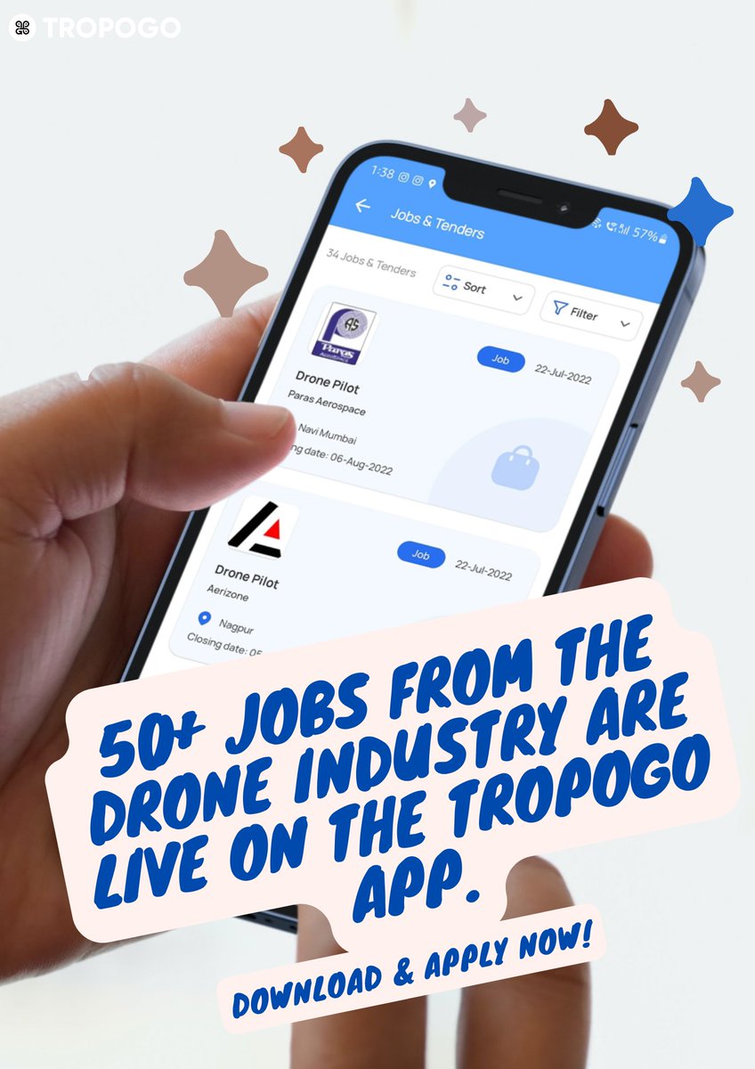 India is hiring for Drone Pilots, Engineers, Technicians, GIS Analysts and many more roles directly on the TropoGo app. Download and don't miss out!
Android: bit.ly/3tsz1lv
iOS: apple.co/3CZ9PGG

#drones #uav #pilotjobs #dronejobsonTropoGo #dronesbadlezindagi