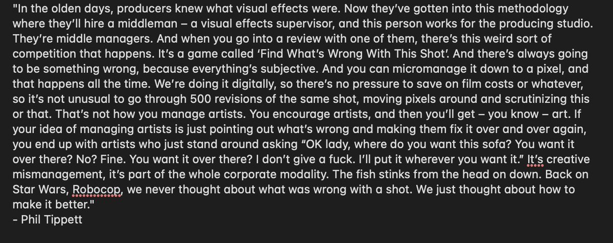 Sphynxian's tweet image. I think about this Phil Tippett story a lot lately.