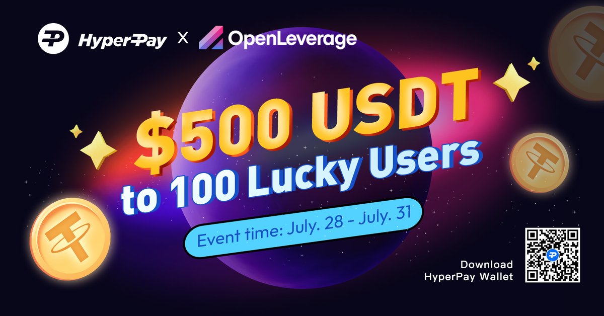 Glad to tell that we have reached a #strategic #relationship with <a href="/OpenLeverage/">OpenLeverage</a> 👏👏

🎉To celebrate it, HyperPay will #Giveaway 500U to 100 HyperPay users! 😍😍

Please complete some simple tasks in Gleam form
gleam.io/zoxbo/hyperpay…