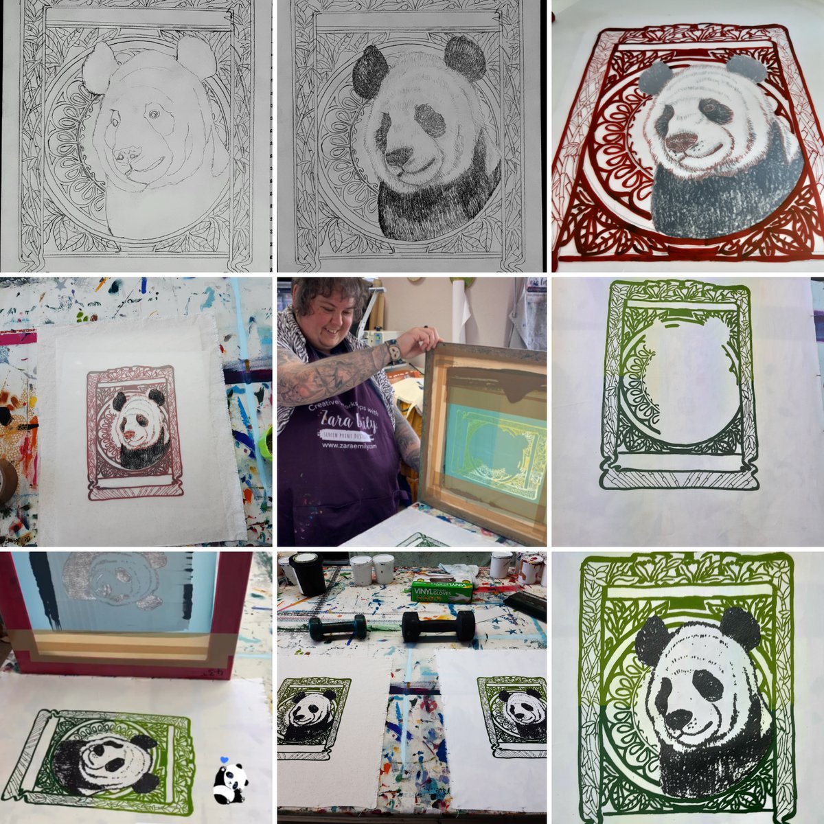 Bamboo_Bandit's tweet photo. #ThrowbackThursday to me learning to screen print! 
 I really enjoyed the process and it was something very different me. There are lots of stages involved and a lot more tools than my usual pen and paper! Luckily Zara Emily is a great tutor 👍😁 https://t.co/R6F7AeMBSl