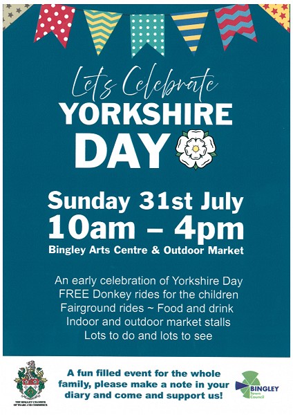 Join us this morning as we celebrate all things Yorkshire 🤍

Head down to Bingley Arts Centre &amp; Outdoor Market for a day of family fun and making memories.

We will see you all there at 10am 😊

#yorkshireday #bingley #familyfun