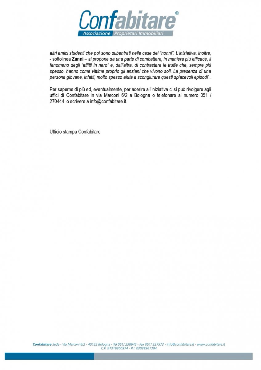 RITORNA L’INIZITIVA “ #NONNI #ADOTTANO #STUDENTI ”
Compagnia in cambio del posto letto.
Confabitare: così contrastiamo le #truffe e gli #affitti in #nero.