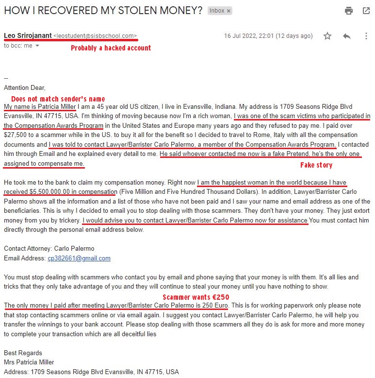 scamadviser's tweet photo. ** $5.5 Million Compensation Scam **
Here's another scam re-targeting victims. Anyone who tries to claim the 'compensation' will end up paying endless fees to the 'agent'. Know more: https://t.co/cdBfPtwvZ5
#ScamAdviserAlerts #ScamAlert #InheritanceScam https://t.co/VqGyXtYw7x