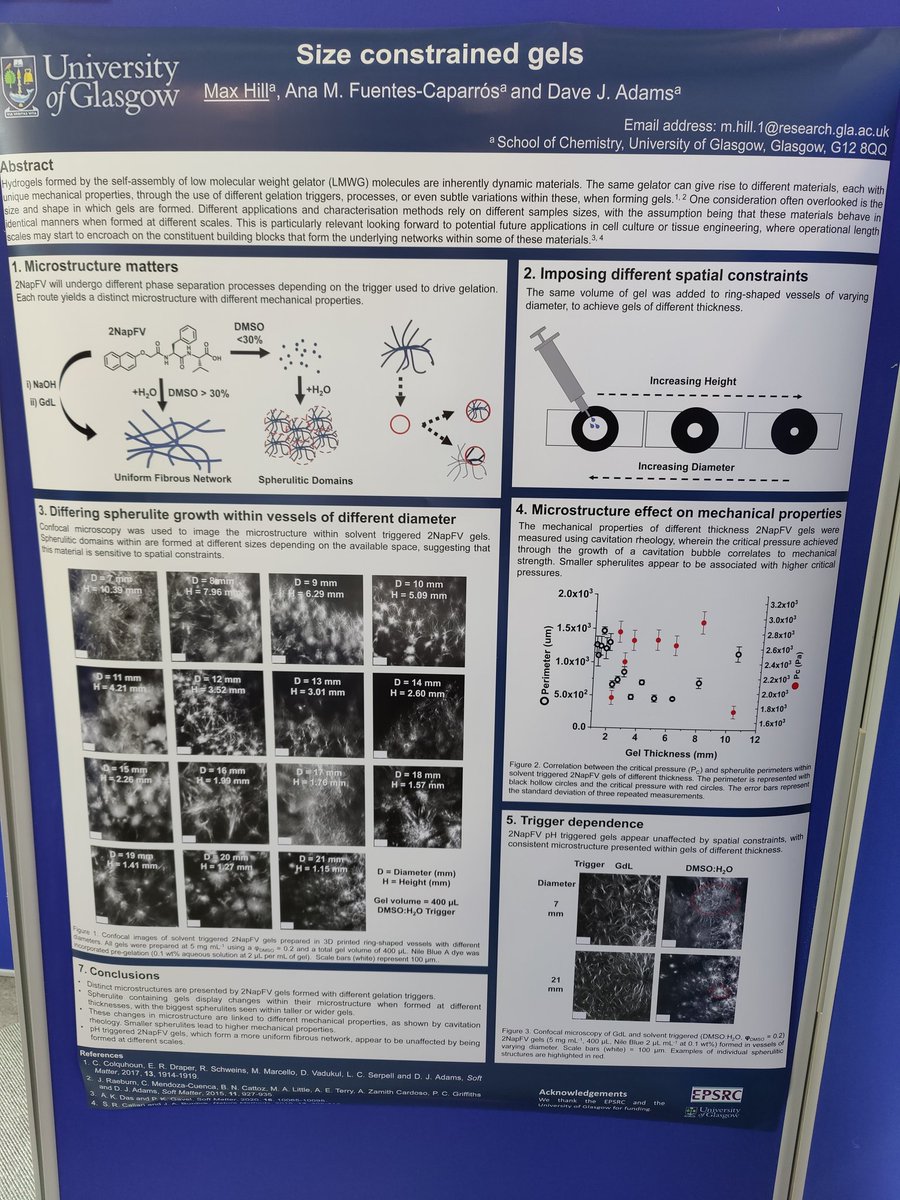 maxhill1996's tweet photo. Happy to be presenting my first in person poster at #MASCECR on size constraints in solvent triggered gels! https://t.co/1MAylLv5mG