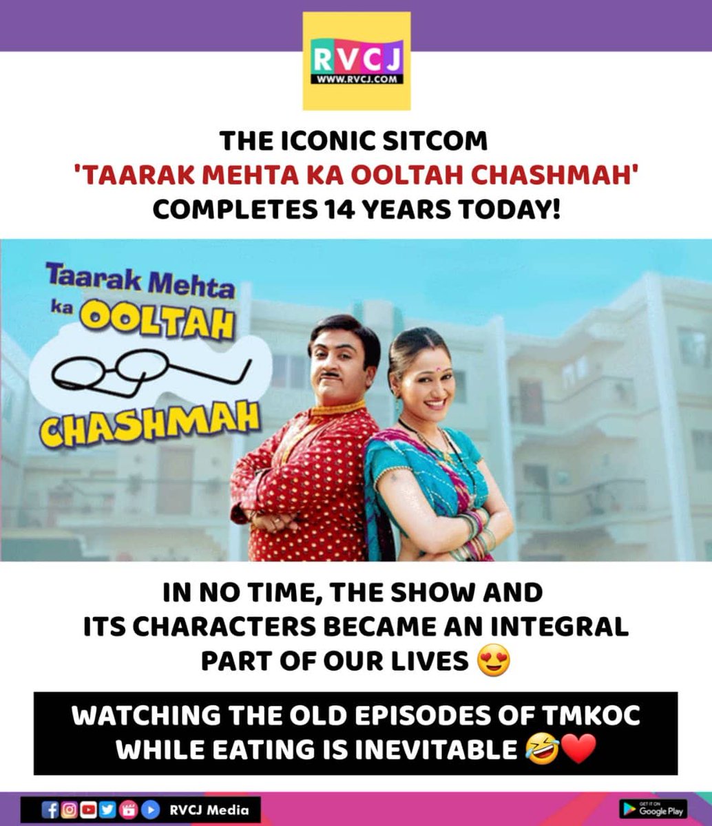 RVCJ_FB's tweet photo. 14 Years of @TMKOC_NTF 
#TMKOC #TaarakMehtakaooltahChashmah https://t.co/IgEqKA303C