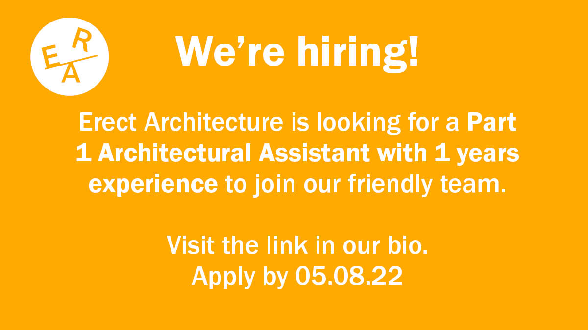 We're looking for a Part 1 architectural assistant with one years experience to join our team in East London. Job description and application via @dezeenjobs: dezeenjobs.com/job/erect-arch… Or email studiomanager@erectarchitecture.co.uk Deadline 05.08.2022