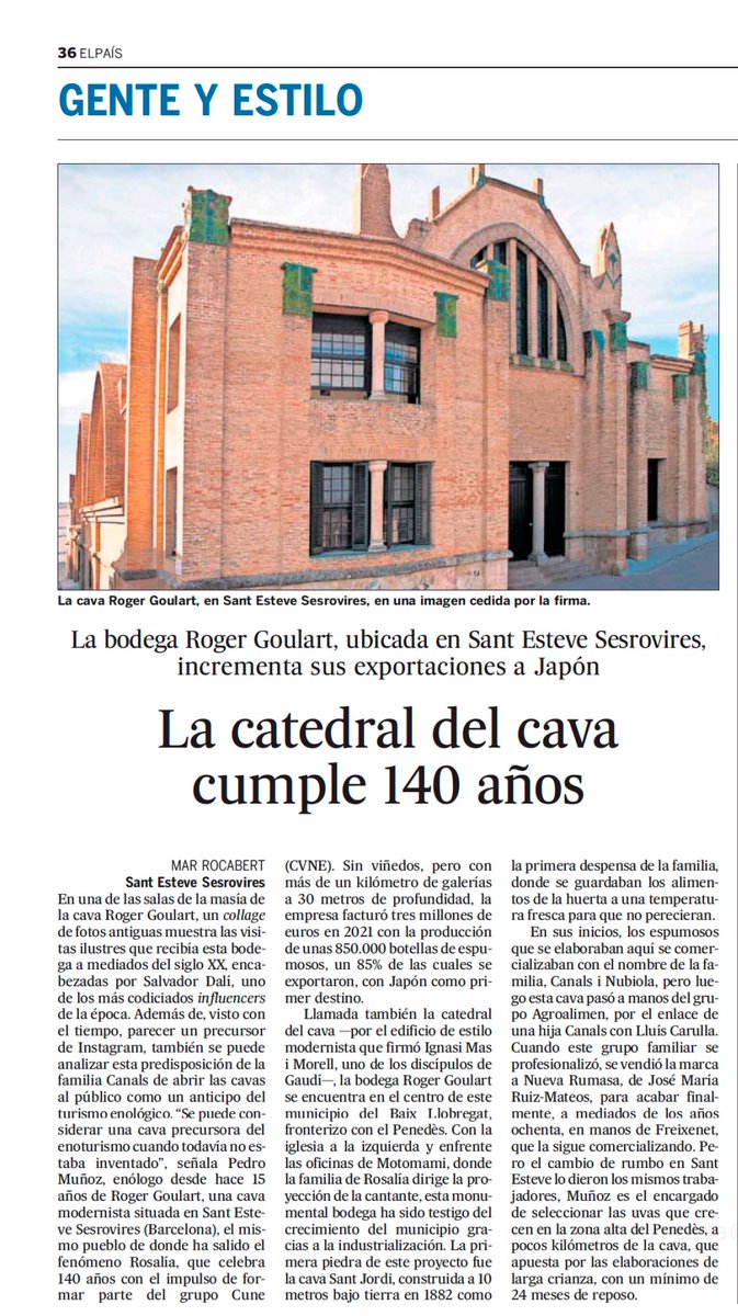 JDicoval's tweet photo. Os compartimos este artículo sobre Roger Goulart publicado en El País. “La catedral modernista del cava que se esconde en el pueblo de Rosalía”.
#Actualidad #RogerGoulart #Dicoval https://t.co/EdjYep4ID1