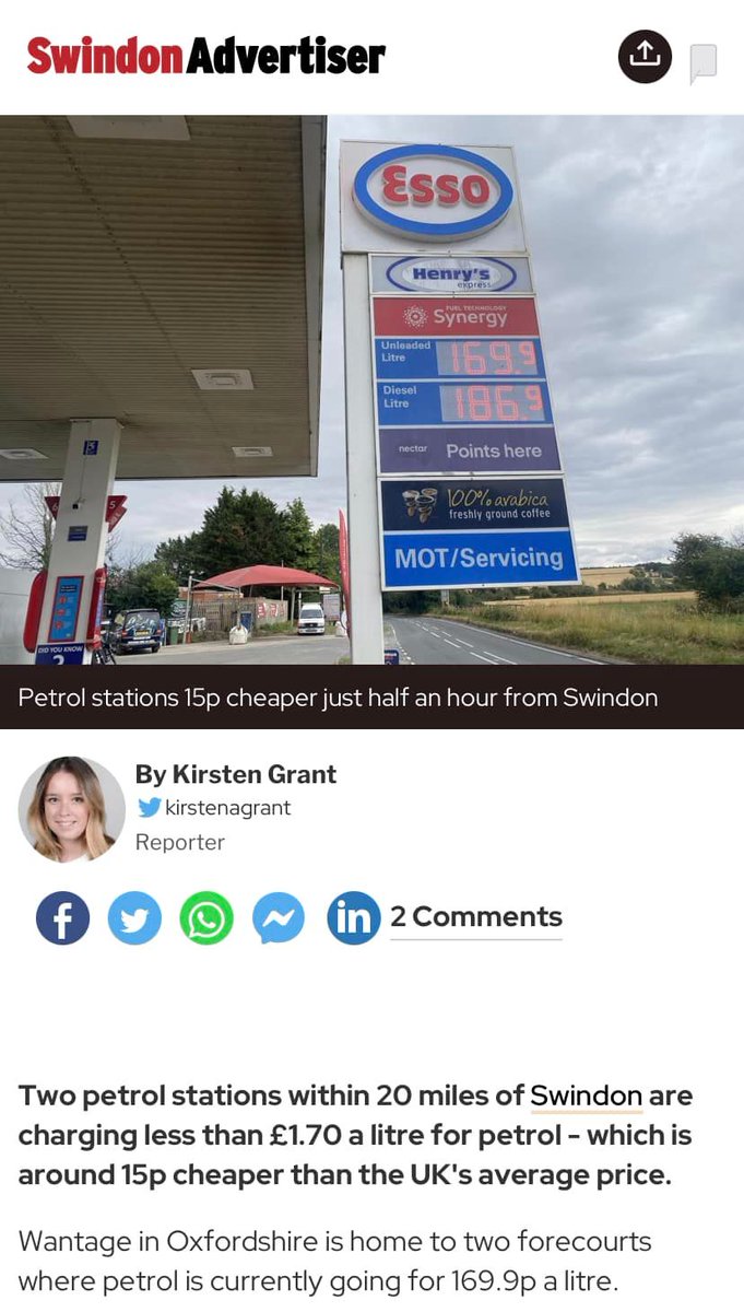 MELLOR’S in the news!!! 
Well done to our fellow garage Bellingers who have also seen the sense in lowering prices! 
Lucky Wantage!! 
Thank you to all of our wonderful customers

#swindonadvertiser #mellorsgarage