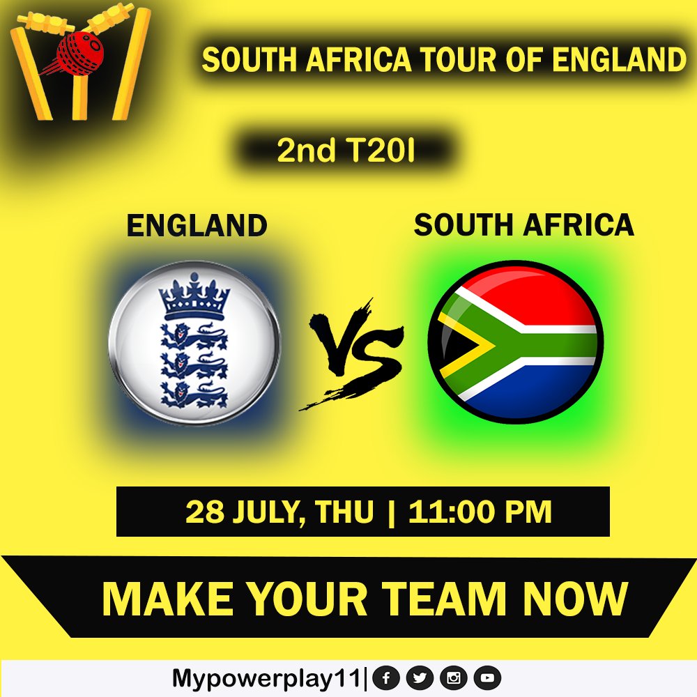 After a Massive Win in 1st T20I😍 Now, England Team will try to Win the Series Today 😎 Other Side South Africa will want to come back Today 🤨 Play on #mypowerplay11 & Daily Cash Prizes 👉 mypowerplay11.com #playfantasycricket #t20 #T20Cricket #cardiff #ENGvsSA #SAvsENG