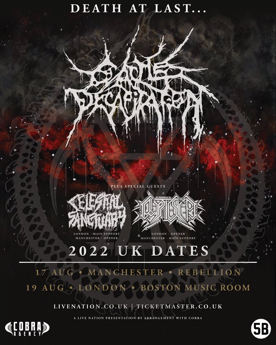 Manchester & London! Celestial Sanctuary and Cryptic Shift will be joining us for these two shows. LOW TICKET WARNING FOR LONDON - get your tickets before it’s too late at cattledecapitation.com | See you soon!