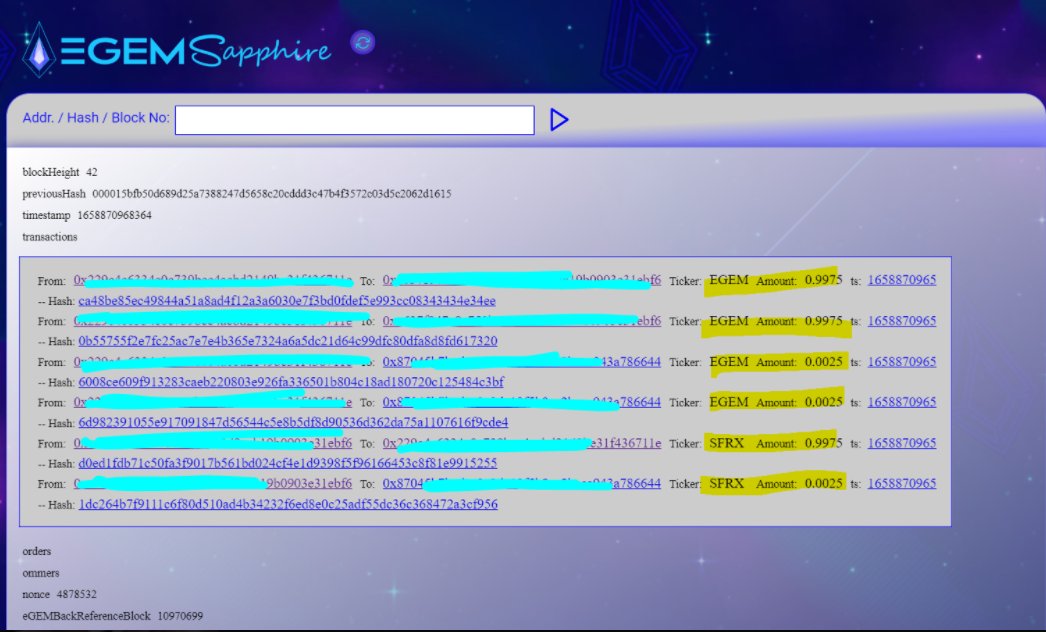ETHERGEMCOIN's tweet photo. Our #EGEM Devs have released an update about our side-chain #Sapphire where you can #exchange coins on-chain using our inbuilt #DEX

3 blocks in a row on the explorer
the wallet connected to with #metamask

The order placed 

The trade screen (and you can see the fees)

$Crypto https://t.co/LfK5hM0pGz