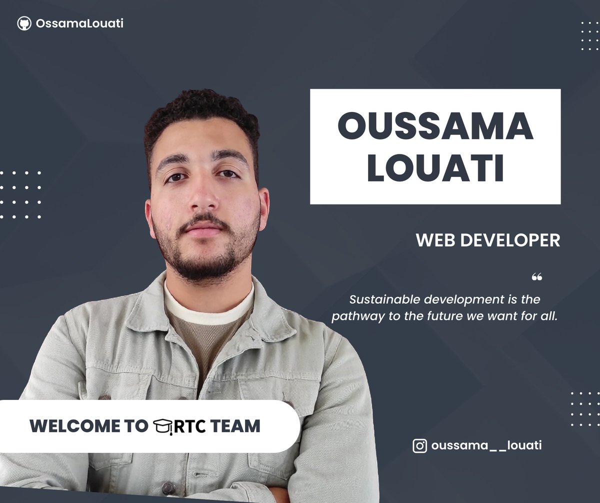 Road_To_CNC's tweet photo. Say hello 👋🏻 to a new member in RTC!, We are happy to have oussama louati joining our team as a Web Developer 👨🏻‍💻.

#team #webdeveloper #rtc #roadtocnc https://t.co/0uCZbF4qJf