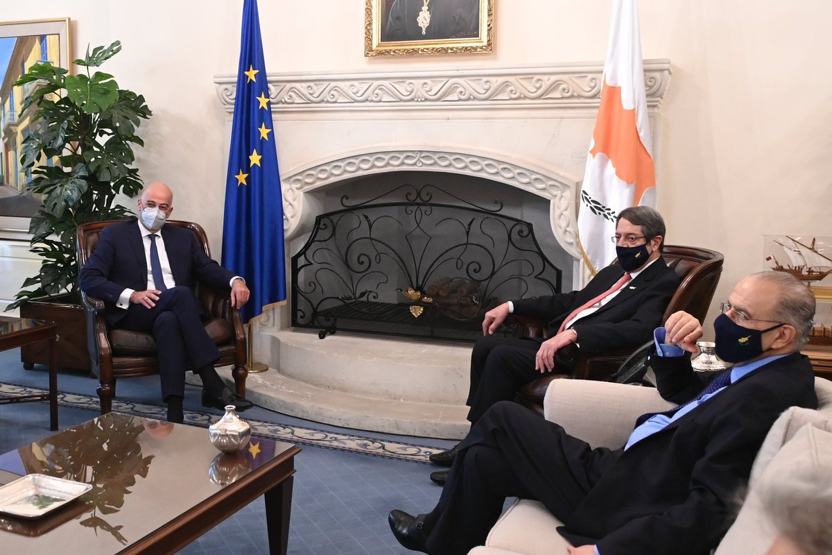 NikosDendias's tweet photo. I was received by #Cyprus President @AnastasiadesCY in the presence of FM @IKasoulides. 🇬🇷&amp;🇨🇾 continue to work together and coordinate their efforts  in tackling global &amp; regional challenges. https://t.co/QoPlKJKtch