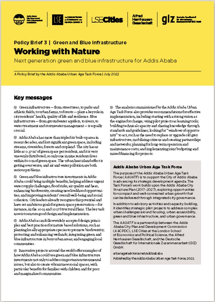 LSECities's tweet photo. Working with Nature: next generation blue and green infrastructure for Addis Ababa
One of the strategic pilots proposed by the Addis Ababa #UrbanAgeTaskForce
🟡 #PolicyBrief 03: https://t.co/ZSJD1LYXYe https://t.co/lvGOAcmead