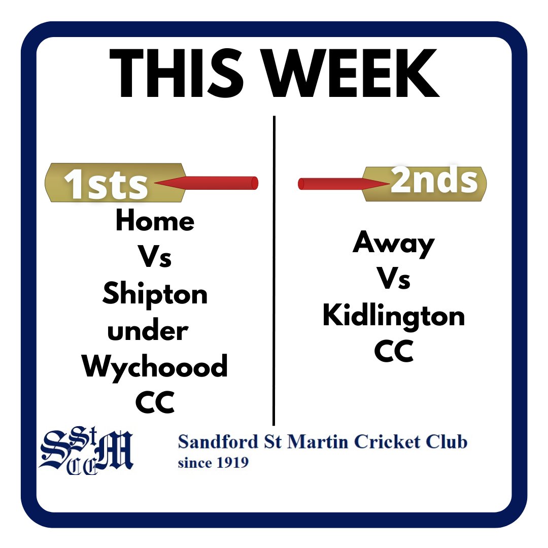 Sandford St Martin Cricket Club (@sandfordcricket) on Twitter photo Crunch match for the 1sts against local rivals <a href="/SUWCC/">Shipton-under-Wychwood CC</a> this week, and the 2nds have a tough match against top of the table <a href="/KidlingtonCC/">KidlingtonCC</a>. Fingers crossed lads.
#gowell #cricket #cherwellcricketleague #sandfordstmartin #sandfordcricket Crunch match for the 1sts against local rivals <a href="/SUWCC/">Shipton-under-Wychwood CC</a> this week, and the 2nds have a tough match against top of the table <a href="/KidlingtonCC/">KidlingtonCC</a>. Fingers crossed lads.
#gowell #cricket #cherwellcricketleague #sandfordstmartin #sandfordcricket