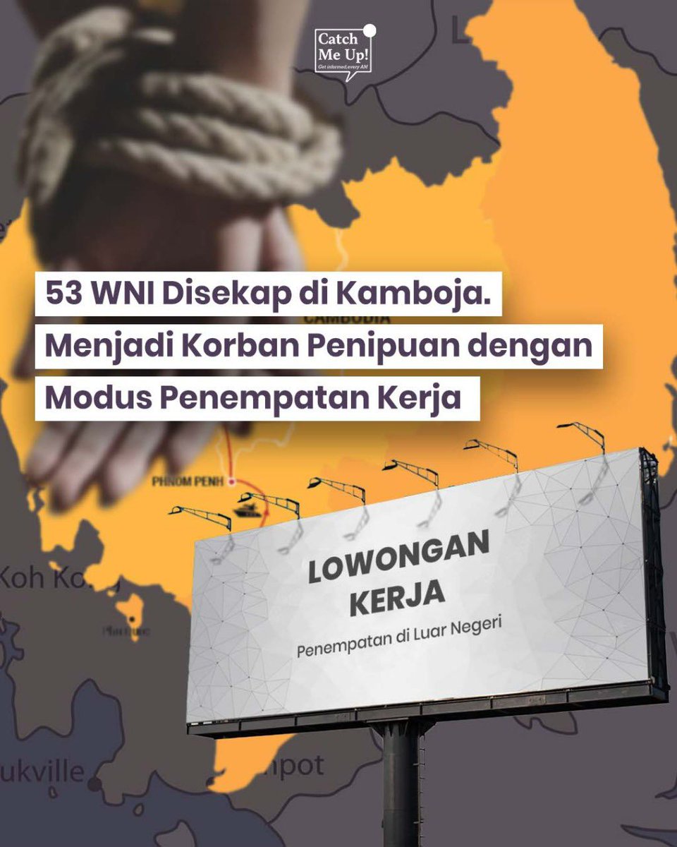 catchmeupco's tweet photo. Kementerian Luar Negeri RI mengonfirmasi 53 warga negara Indonesia disekap di Kamboja. Mereka merupakan korban penipuan dengan modus penempatan kerja. KBRI sudah melayangkan aduan resmi ke pihak kepolisian Kamboja untuk bantuan pembebasan. https://t.co/oJbluQdsC8