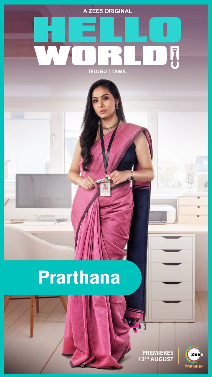 Introducing Ms Prarthana, a strict yet kind and extremely talented manager. Special mention for being the most supportive when needed! Get ready to meet her very soon with #HelloWorldOnZee5 #AZEE5OriginalSeries @ActressSadha #pinkelephantpictures