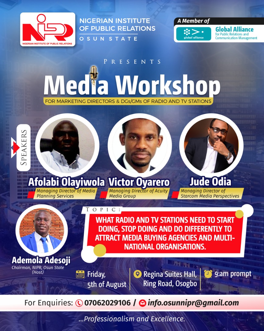 OsunNipr's tweet photo. On Friday, 5th of August 2022, we will be welcoming the MD of Media Planning Services, Afolabi Olayiwola, MD of Acuity Media Group, Victor Oyarero &amp; MD of Starcom Media Perspectives, Jude Odia to Osun State as they shed more light on what Radio and TV Stations need to start https://t.co/ob3cAO6CZP