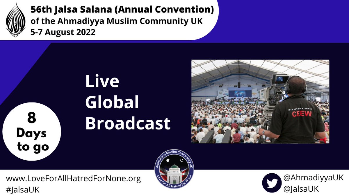 Televised proceedings of the Jalsa Salana (Annual Convention) of Ahmadiyya Muslim Community UK @JalsaUK will be broadcast LIVE by @muslimtv (#MTAi) across the globe. #JalsaUK #JalsaConnect