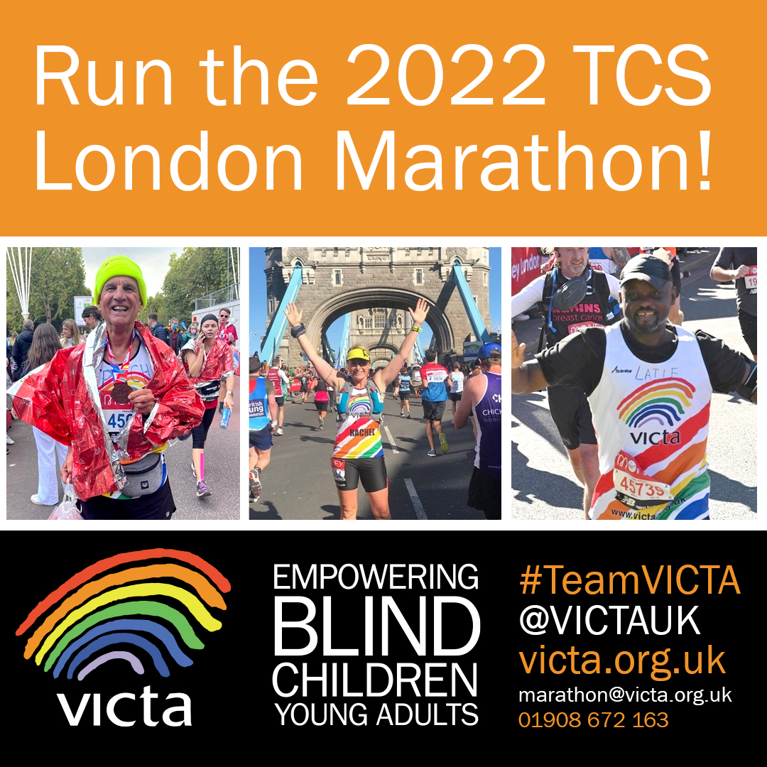 VICTAUK's tweet photo. Join #TeamVICTA! Help blind children & be a part of the 2022 TCS London Marathon this October. Find out more about why your support means the world to us & apply for your place: https://t.co/A7AmX1yGNW 01908 672 163 marathon@victa.org.uk #LondonMarathon #Marathon @LondonMarathon https://t.co/HZekweBl6j
