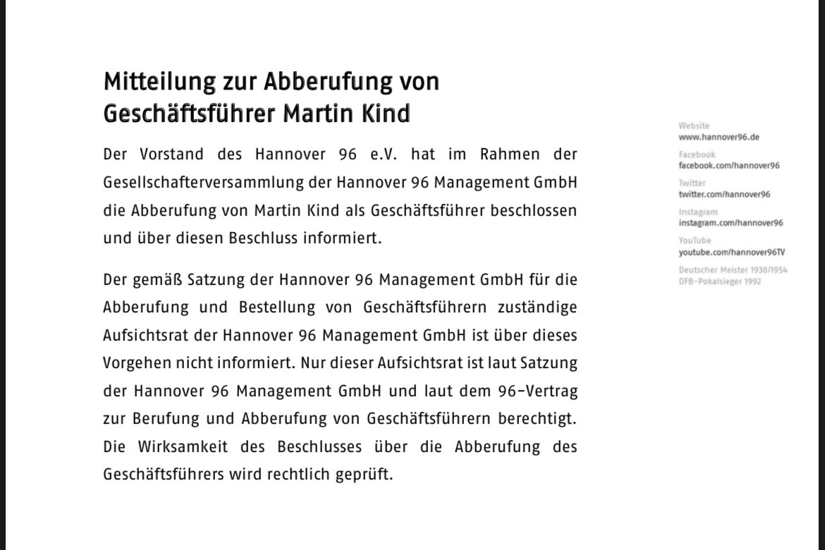 Das sieht nicht so sis, als würde Martin #Kind seine Abberufung akzeptieren. #H96 #Hannover96