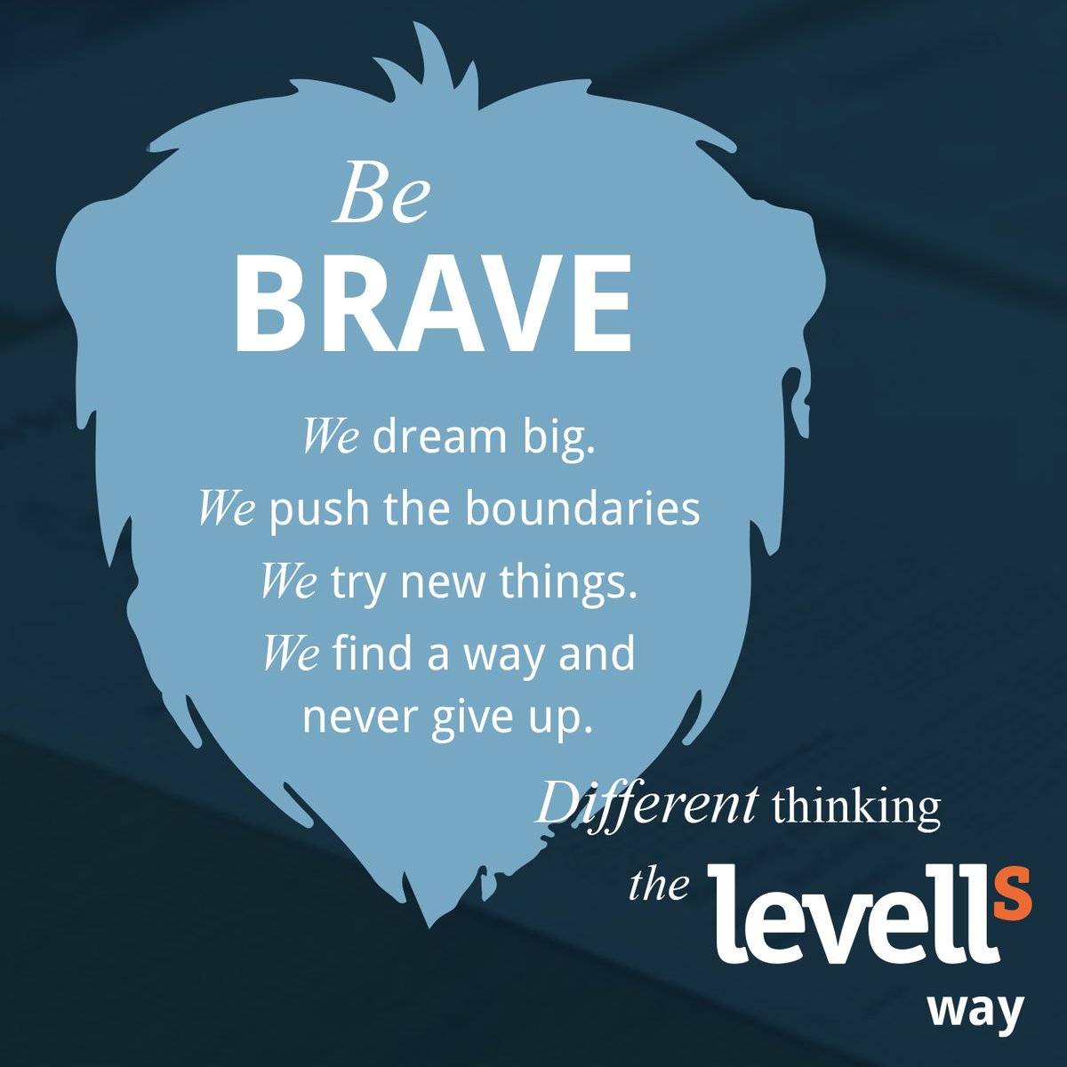levellsUK's tweet photo. Different thinking from Levells 2/3

BE BRAVE

We dream big.

We push the boundaries

We try new things.

We find a way and never give up.

https://t.co/KaeAcLksVn

#pushtheboundaries #bebrave #dreambig #nevergiveup #designagency #creativeagency #birmingham #jewelleryquarter https://t.co/41oewdxdOv