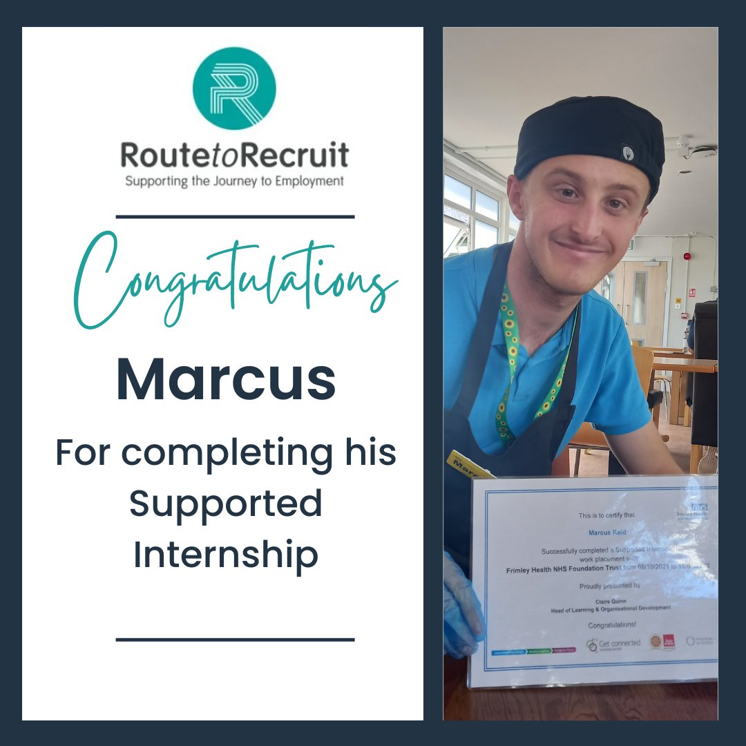 waysintoworkcio's tweet photo. Congratulations Marcus for completing his R2R Supported Internship!​

He has been working with the catering team helping staff on site each day and has grown in confidence, shown independence, and gained life skills that he will use as he moves into work with our support! https://t.co/No3ZocSWYw